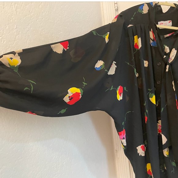 Vintage Oversized 80's Sheer Floral Blouse Dress - Picture 6 of 8